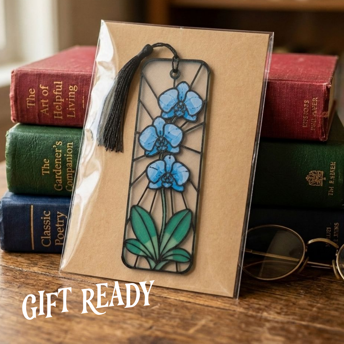 Cascading Blue Orchid Bookmark | Christian Gift | Stained Glass Style Art