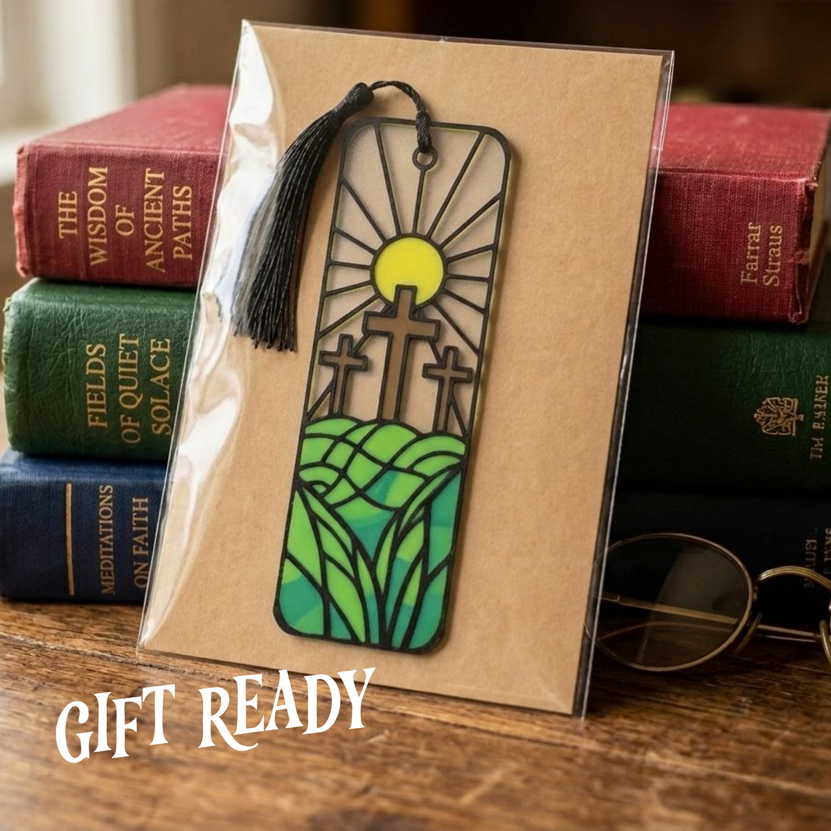 Calvary Bookmark | Bible Study Gift | Stained Glass Style Art