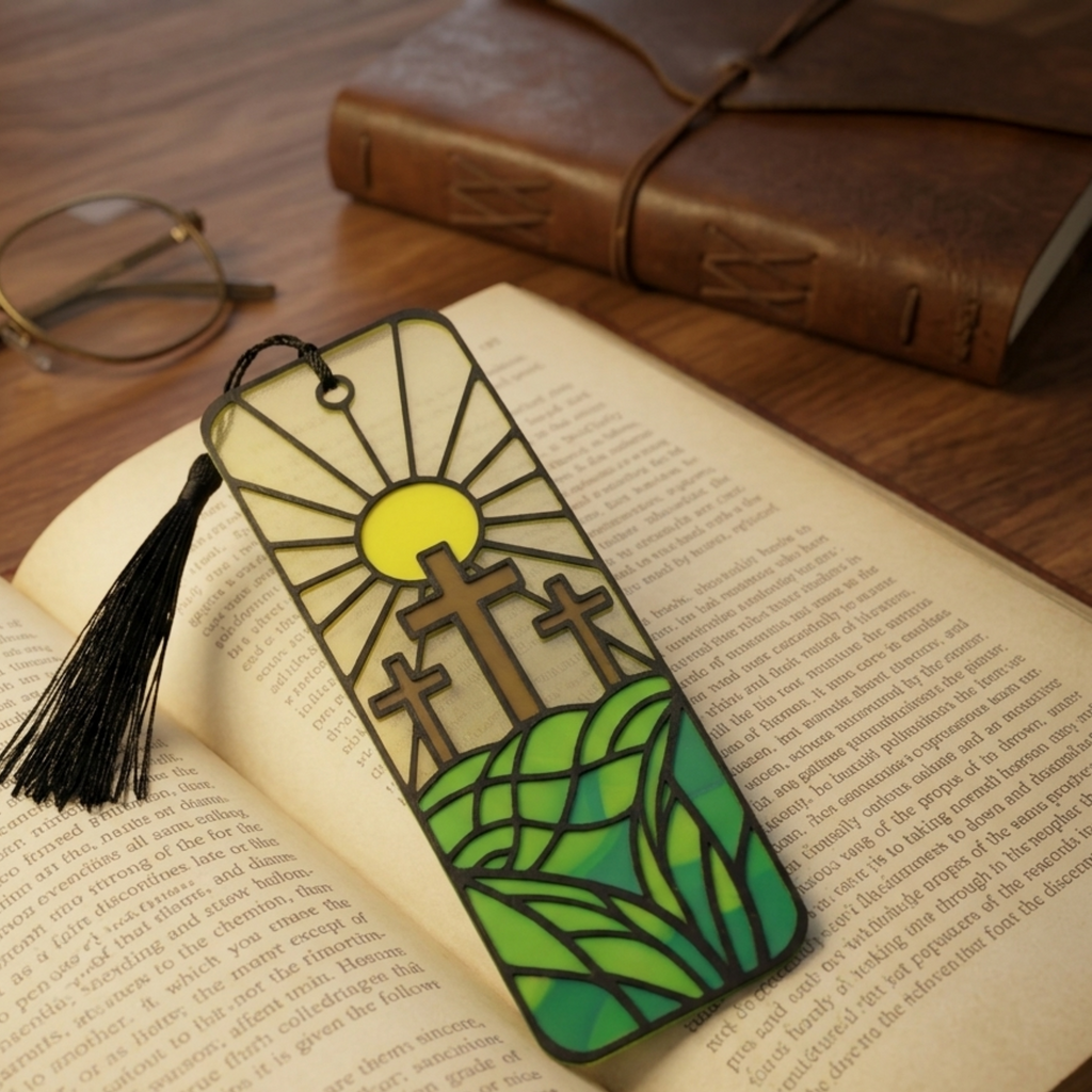 Calvary Bookmark | Bible Study Gift | Stained Glass Style Art