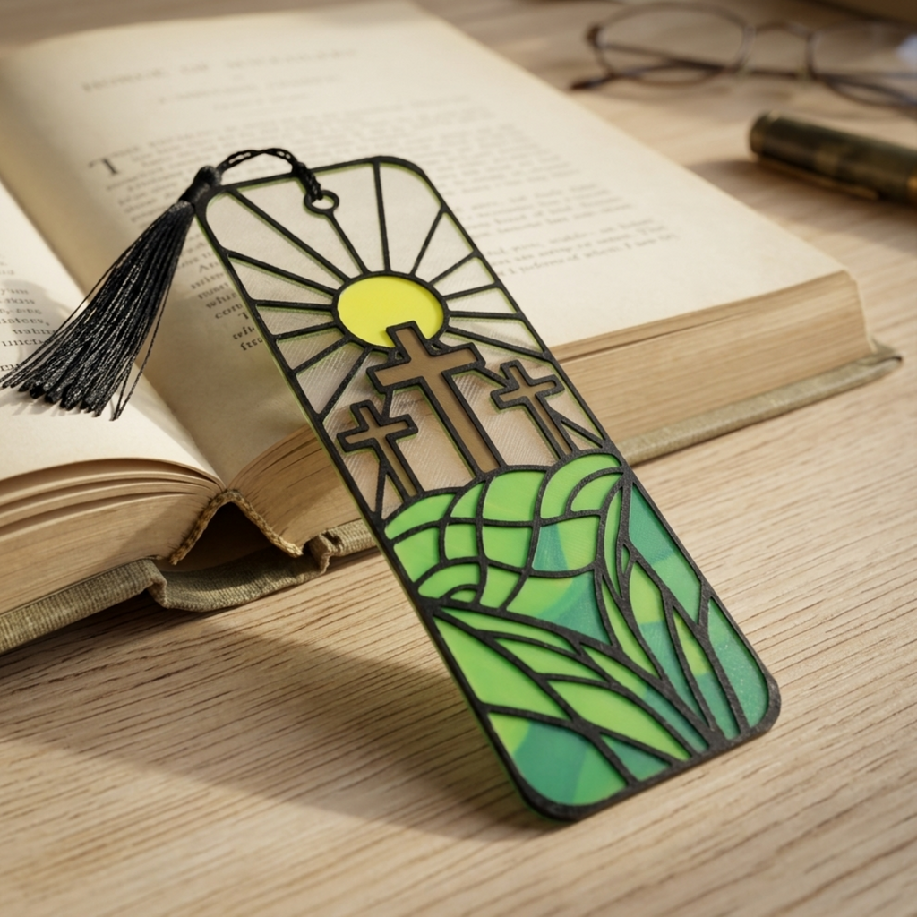 Calvary Bookmark | Bible Study Gift | Stained Glass Style Art