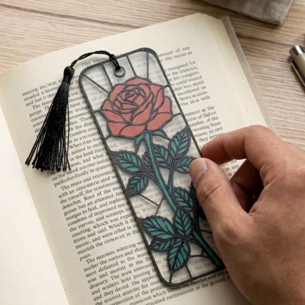 Blooming Rose Bookmark | Book Lover Gift | Stained Glass Style Art