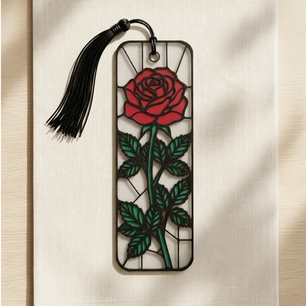 Blooming Rose Bookmark | Book Lover Gift | Stained Glass Style Art
