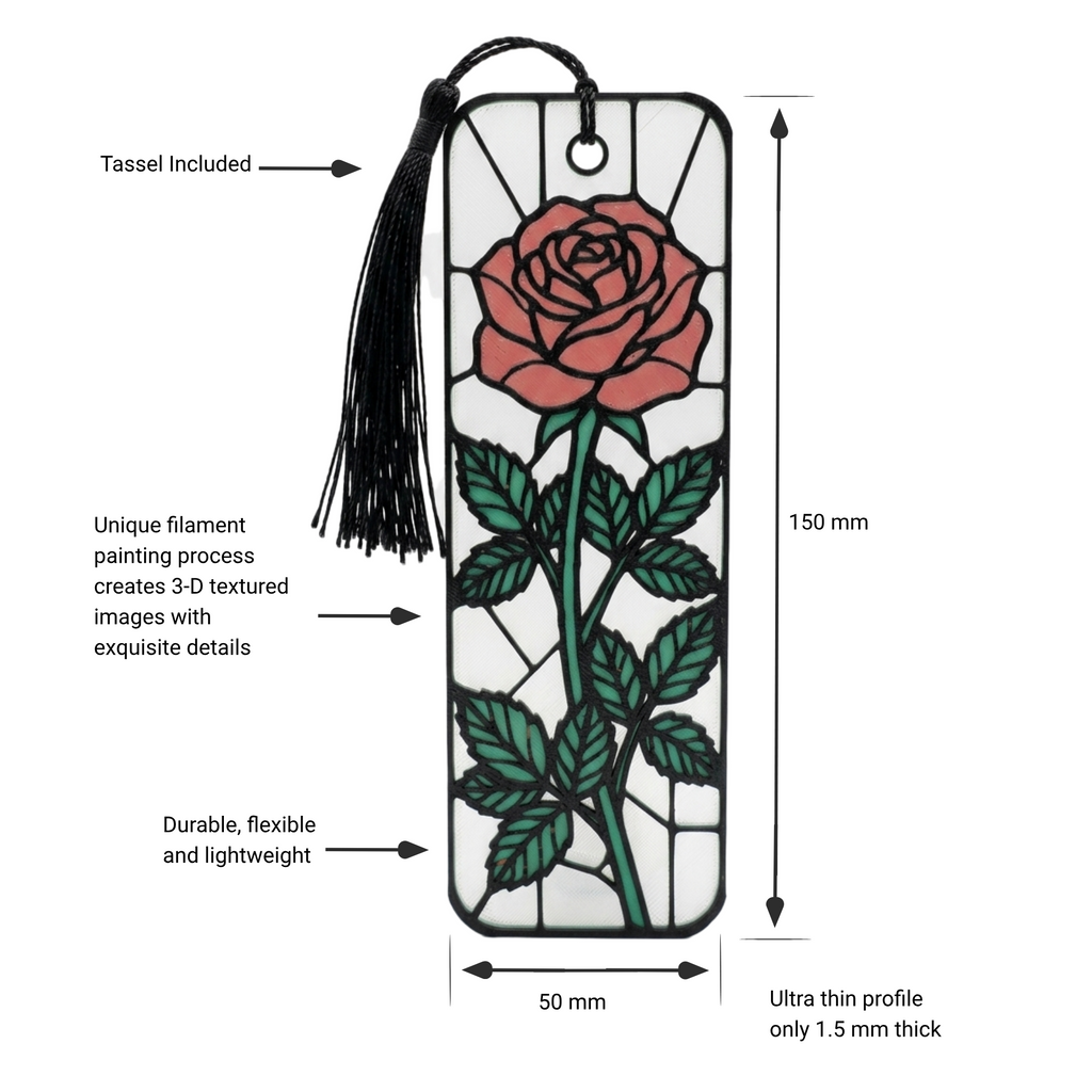 Blooming Rose Bookmark | Book Lover Gift | Stained Glass Style Art