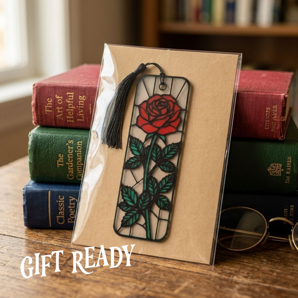 Blooming Rose Bookmark | Book Lover Gift | Stained Glass Style Art
