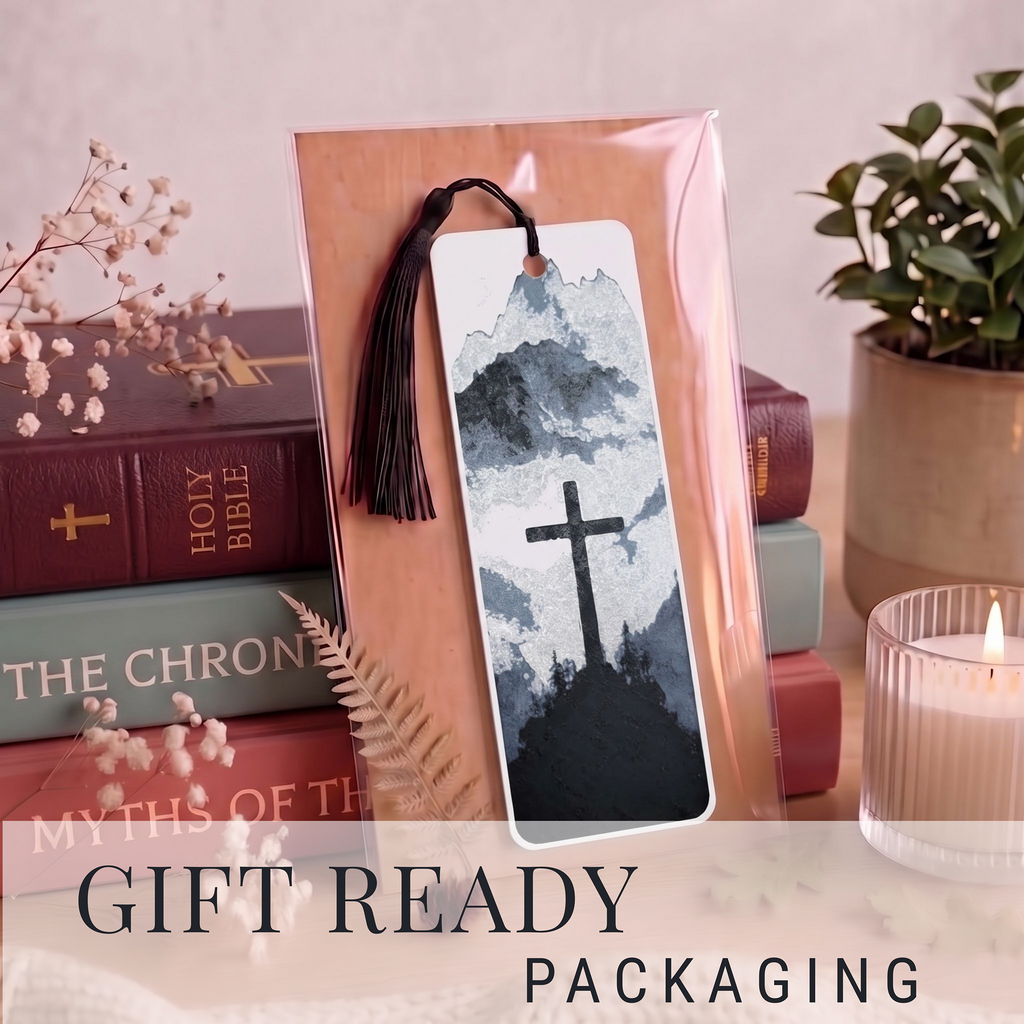 Mountain Cross Bookmark | Faith Gift for Book Lovers | Textured Christian Art