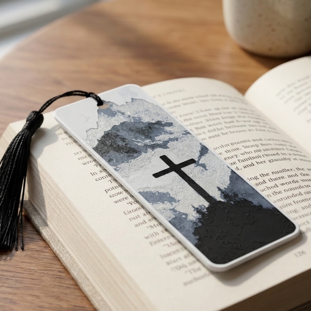 Mountain Cross Bookmark | Faith Gift for Book Lovers | Textured Christian Art