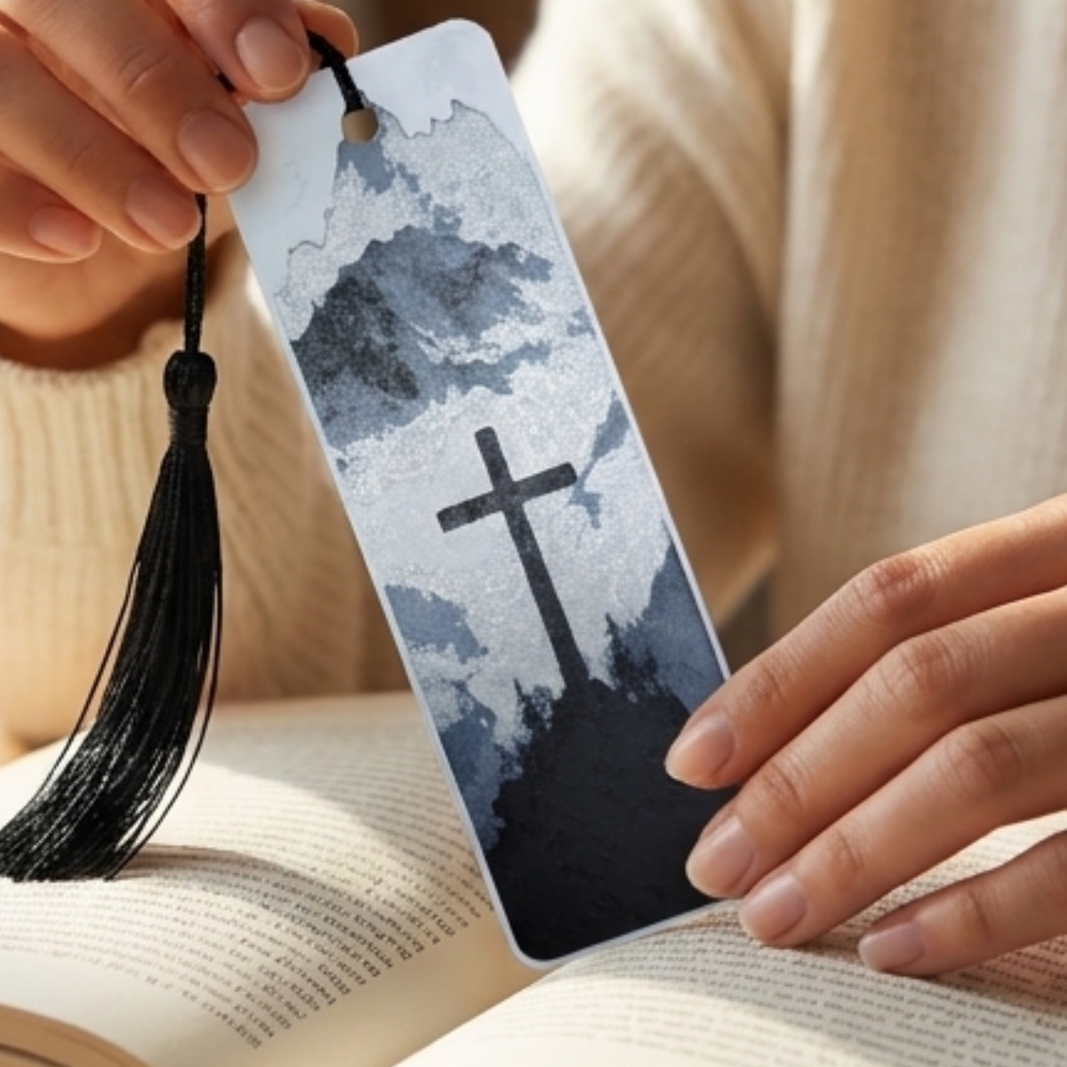 Mountain Cross Bookmark | Faith Gift for Book Lovers | Textured Christian Art