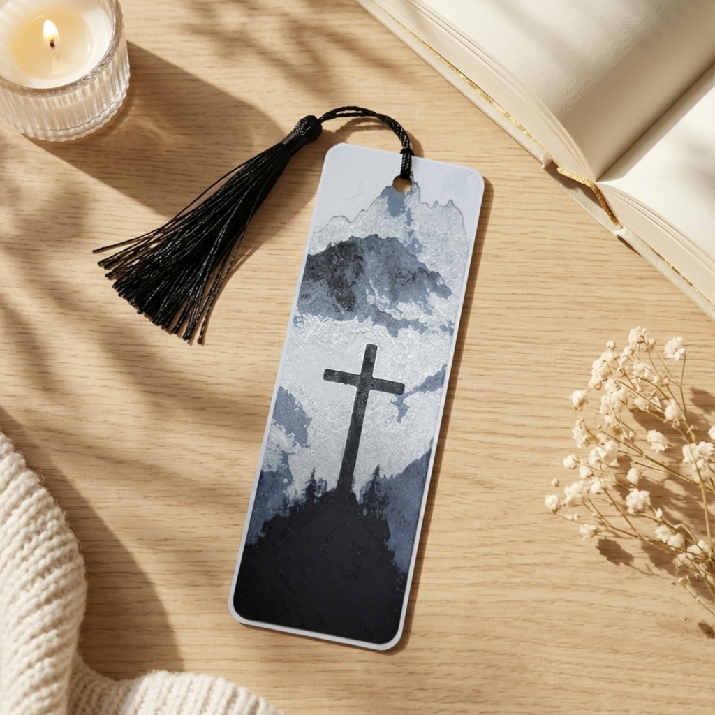 Mountain Cross Bookmark | Faith Gift for Book Lovers | Textured Christian Art