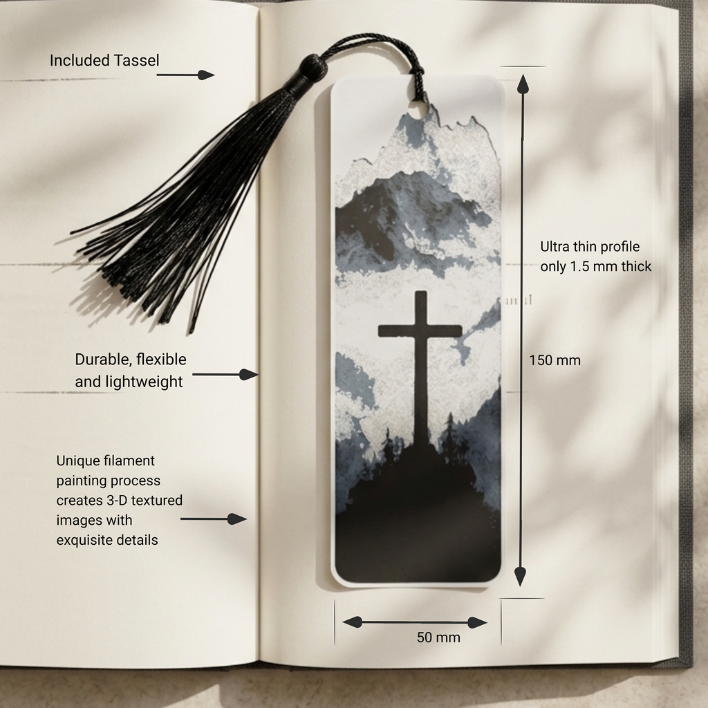 Mountain Cross Bookmark | Faith Gift for Book Lovers | Textured Christian Art
