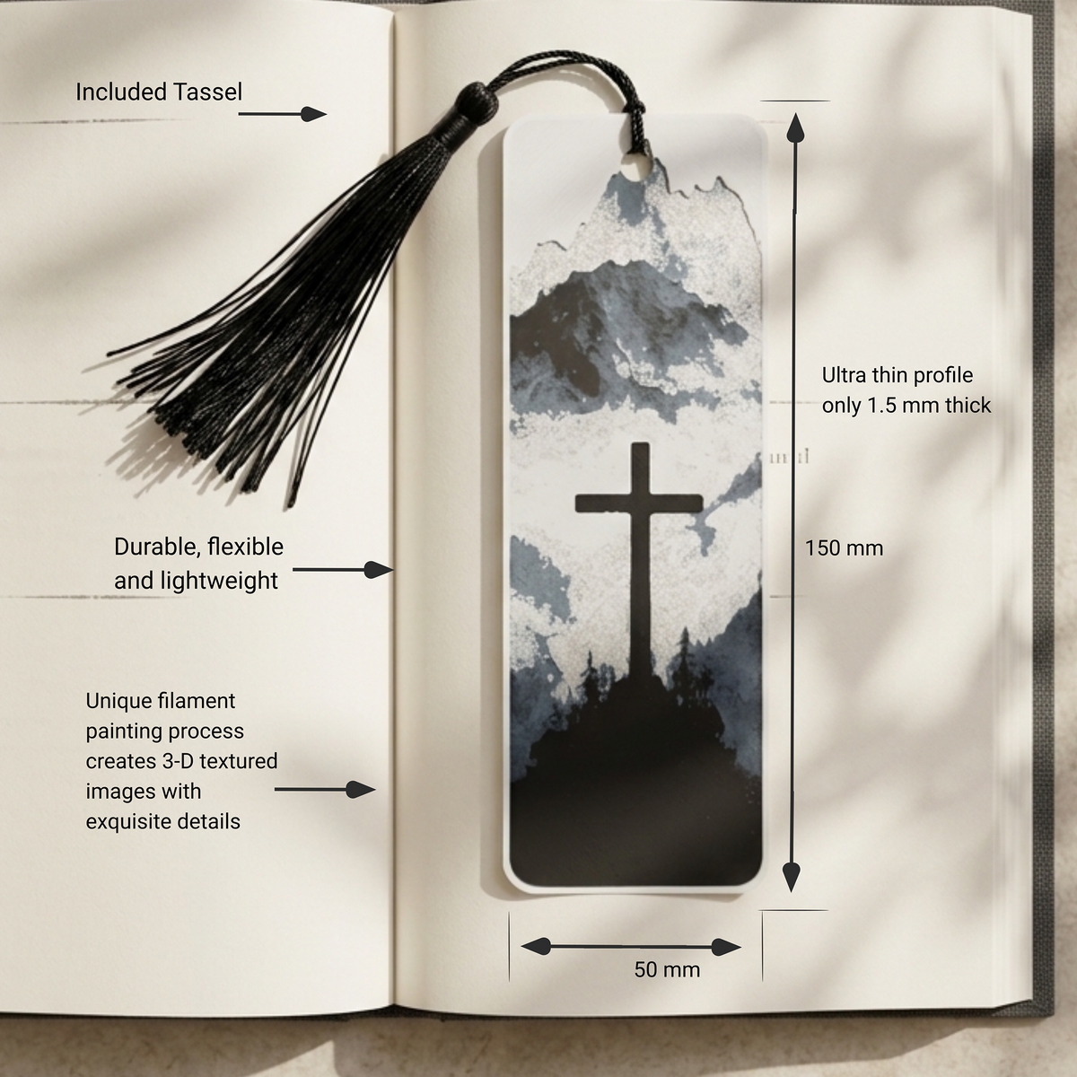 Mountain Cross Bookmark | Faith Gift for Book Lovers | Textured Christian Art
