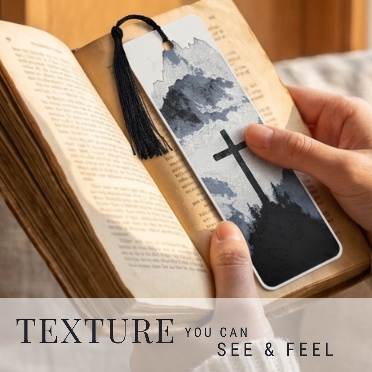 Mountain Cross Bookmark | Faith Gift for Book Lovers | Textured Christian Art