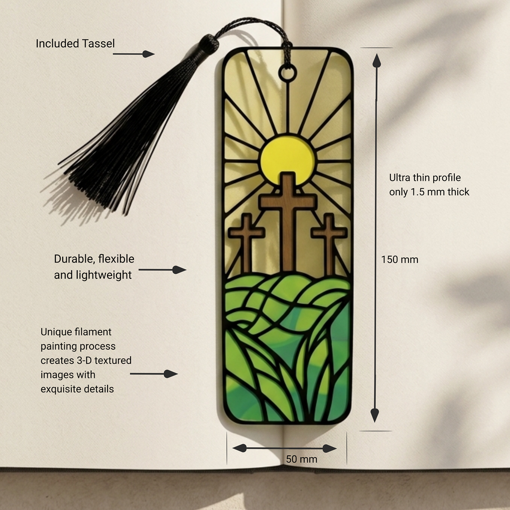 Calvary Bookmark | Bible Study Gift | Stained Glass Style Art