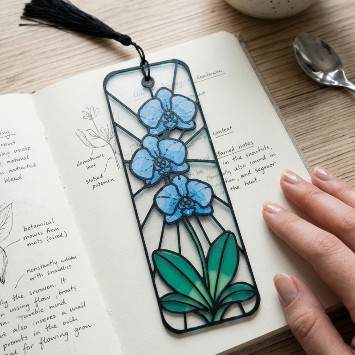 Cascading Blue Orchid Bookmark | Christian Gift | Stained Glass Style Art