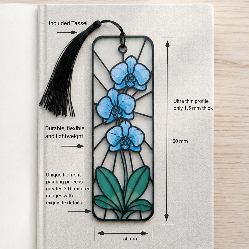Cascading Blue Orchid Bookmark | Christian Gift | Stained Glass Style Art