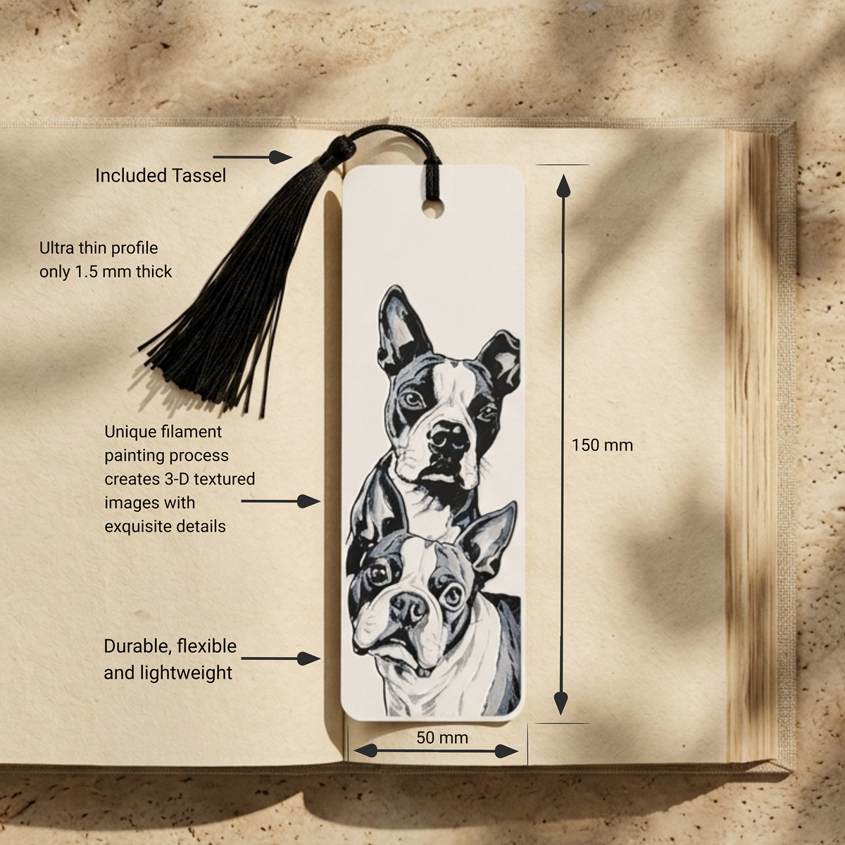 Boston Terrier Dog Bookmark | Dog Lover Gift | Textured Artwork