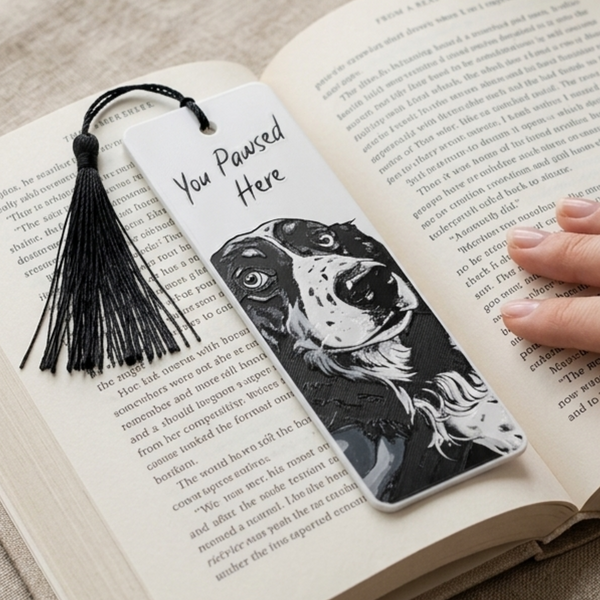 'Pawsed' Here Dog Bookmark | Book Lover Gift | Textured Artwork