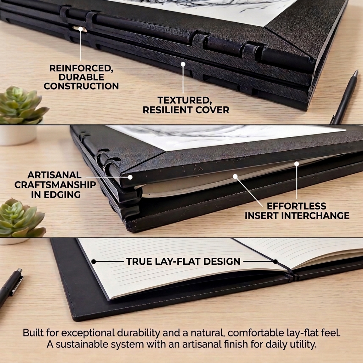 Premium Refillable Journal | Textured Art Cover | Functional Desk Decor Gift