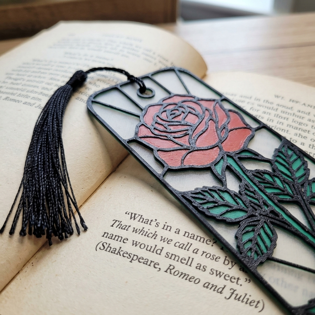 Blooming Rose Bookmark | Book Lover Gift | Stained Glass Style Art
