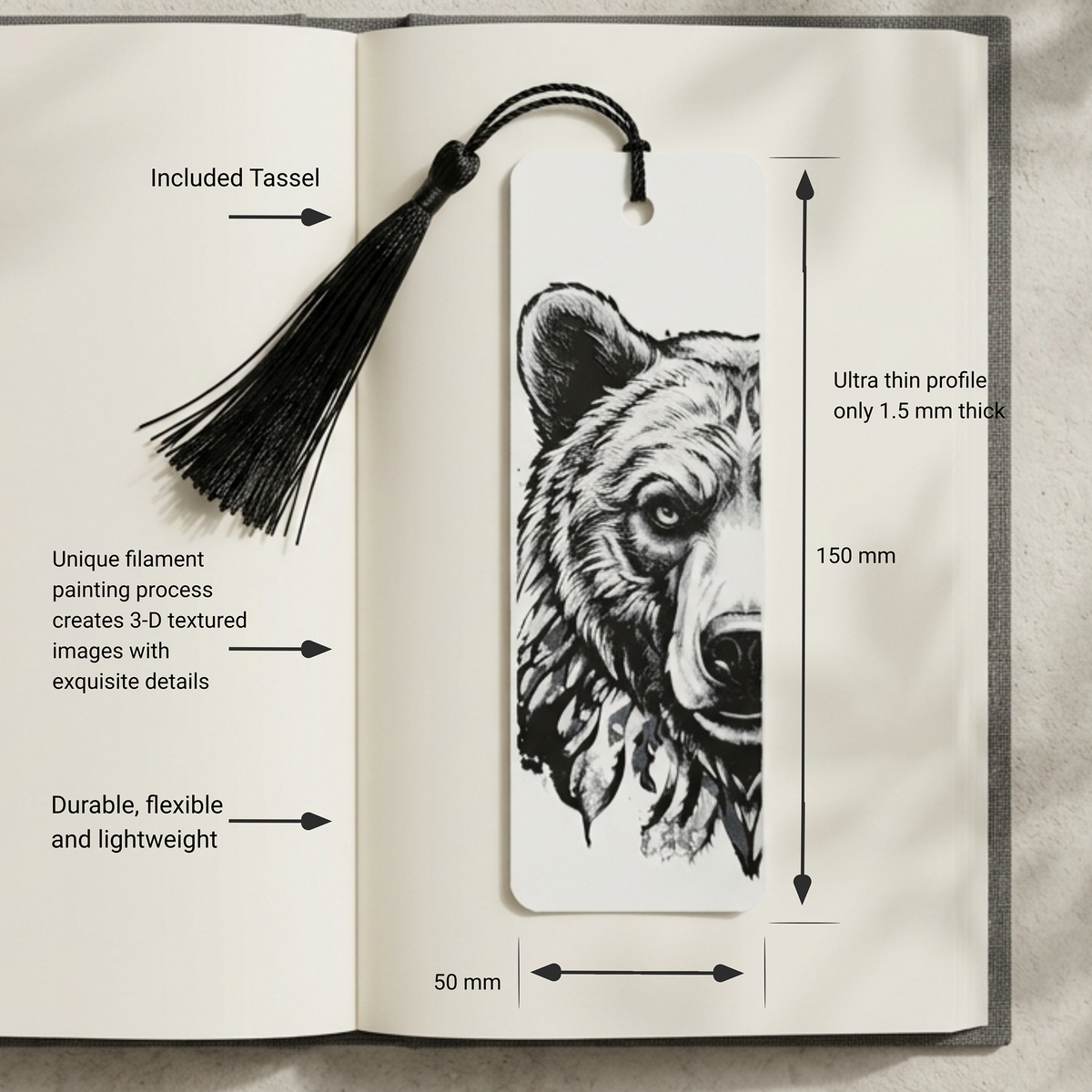 Bold Bear Bookmark | Nature Lover Gift | Textured Artwork