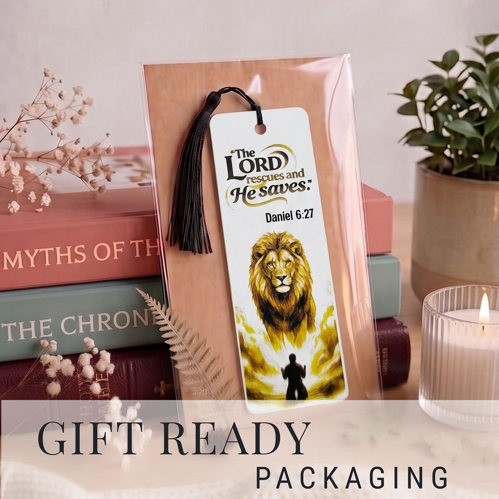 Daniel & Lion Bookmark | Christian Gift | Textured Scripture Artwork | Daniel 6:27 Bible Verse