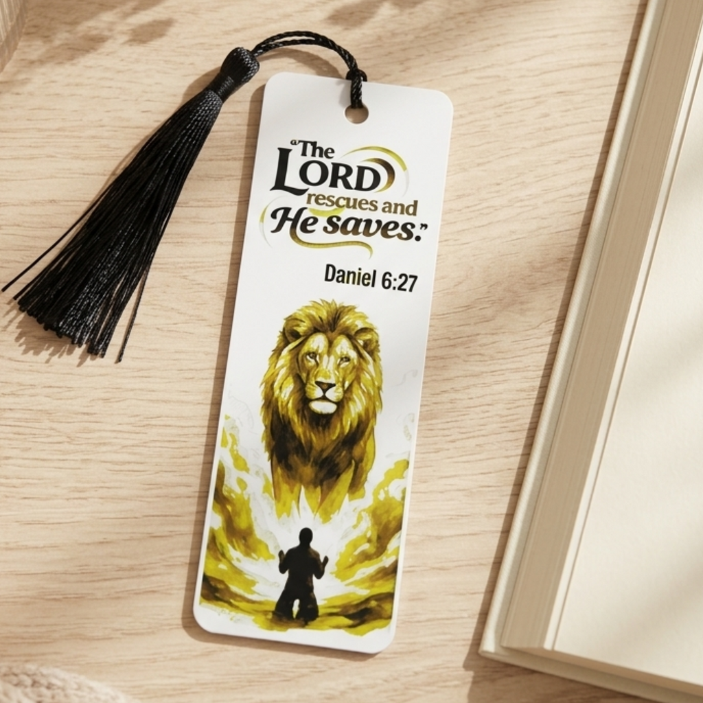 Daniel & Lion Bookmark | Christian Gift | Textured Scripture Artwork | Daniel 6:27 Bible Verse