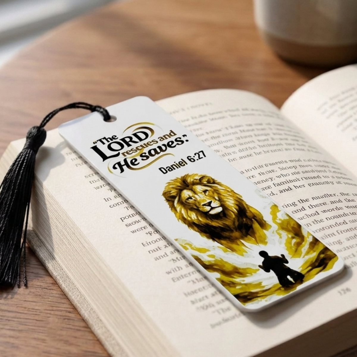 Daniel & Lion Bookmark | Christian Gift | Textured Scripture Artwork | Daniel 6:27 Bible Verse