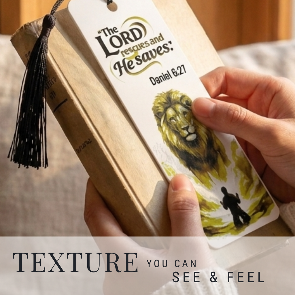 Daniel & Lion Bookmark | Christian Gift | Textured Scripture Artwork | Daniel 6:27 Bible Verse