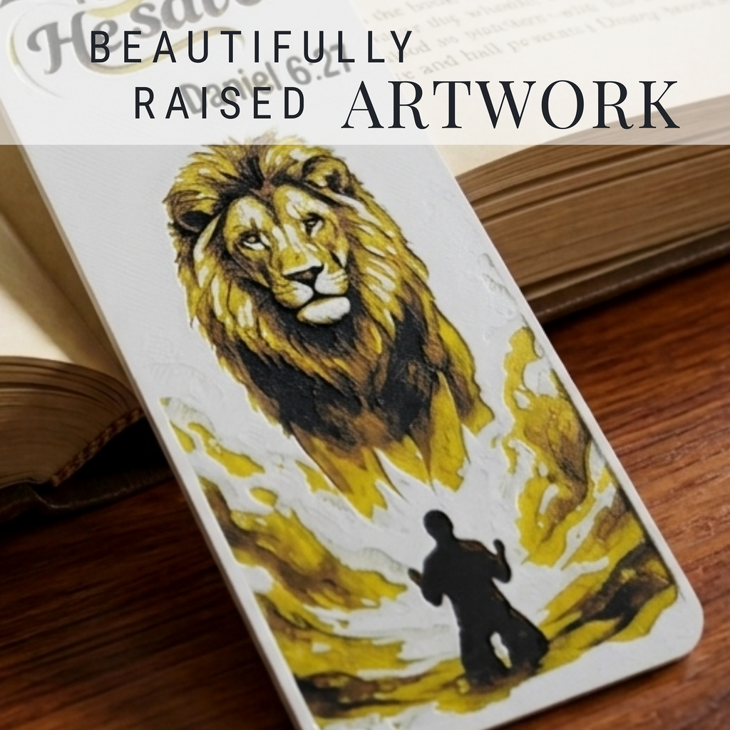 Daniel & Lion Bookmark | Christian Gift | Textured Scripture Artwork | Daniel 6:27 Bible Verse