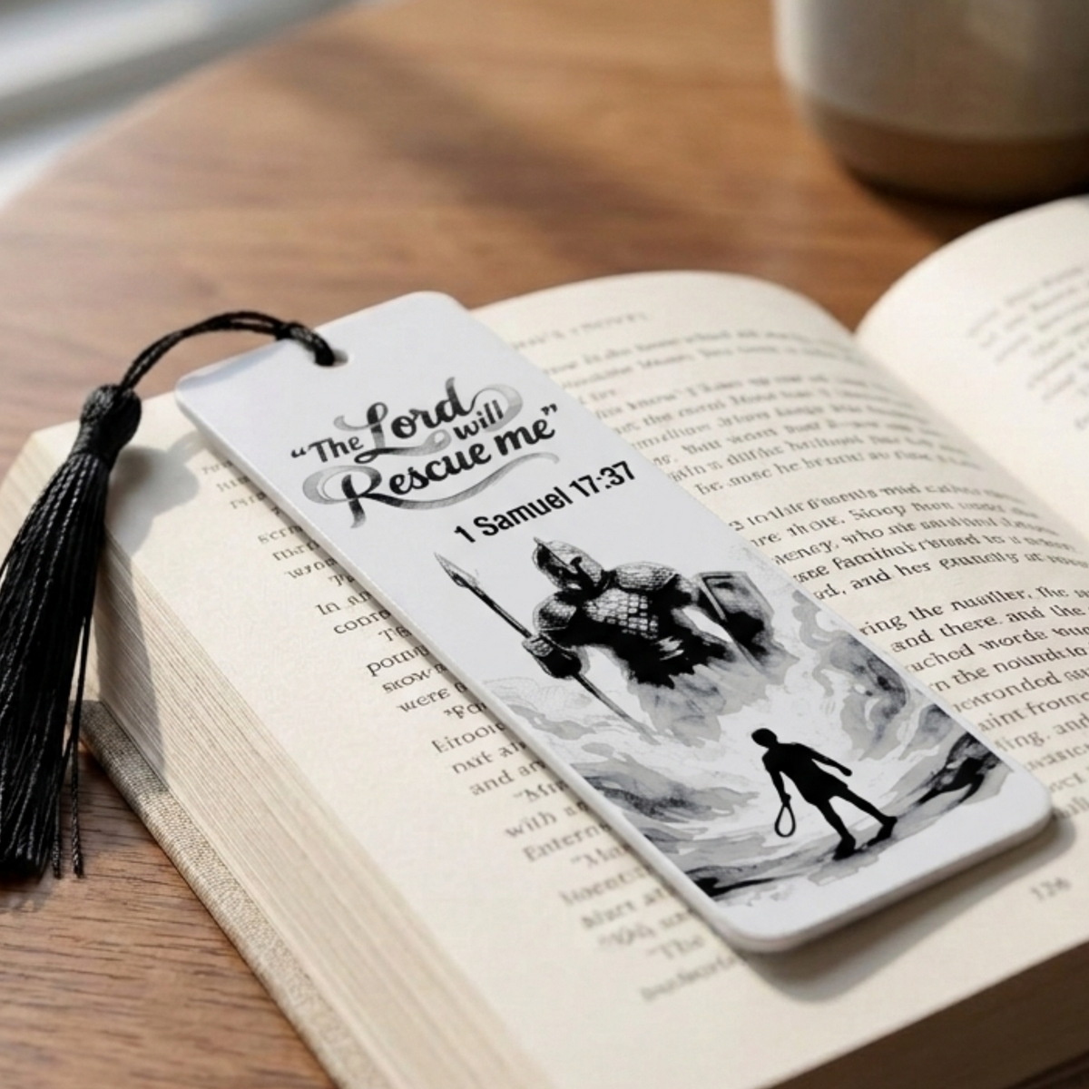 David & Goliath Bookmark | Christian Gift | Textured Scripture Artwork | 1 Samuel 17:37 Bible Verse