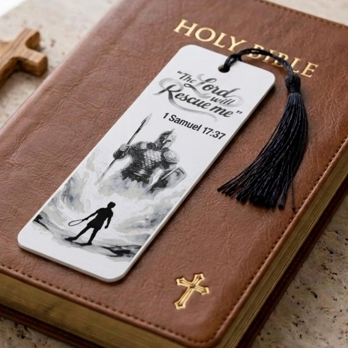David & Goliath Bookmark | Christian Gift | Textured Scripture Artwork | 1 Samuel 17:37 Bible Verse
