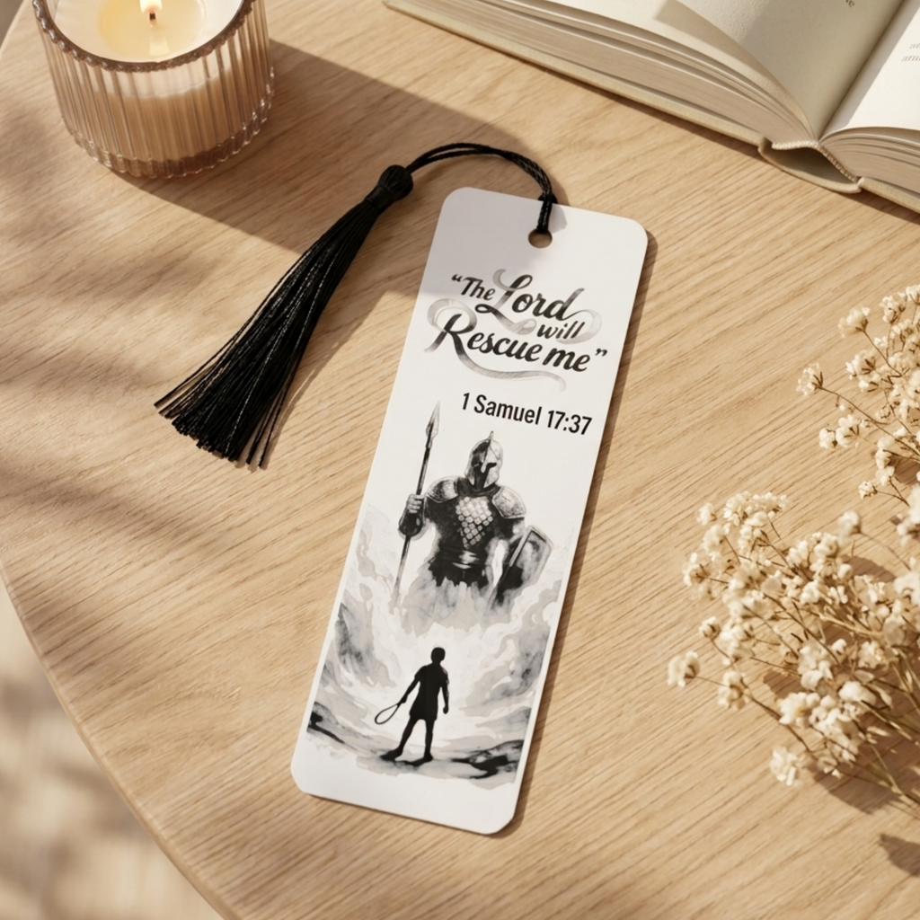 David & Goliath Bookmark | Christian Gift | Textured Scripture Artwork | 1 Samuel 17:37 Bible Verse