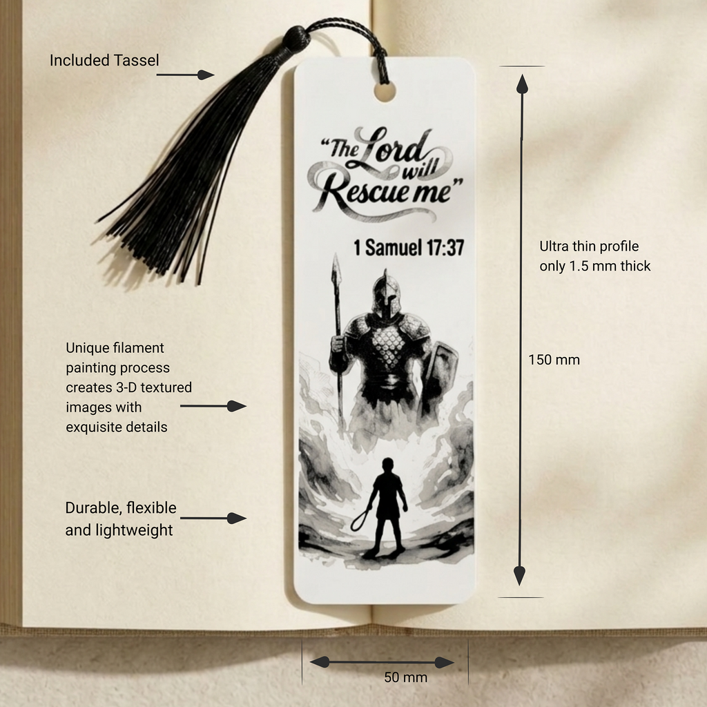 David & Goliath Bookmark | Christian Gift | Textured Scripture Artwork | 1 Samuel 17:37 Bible Verse