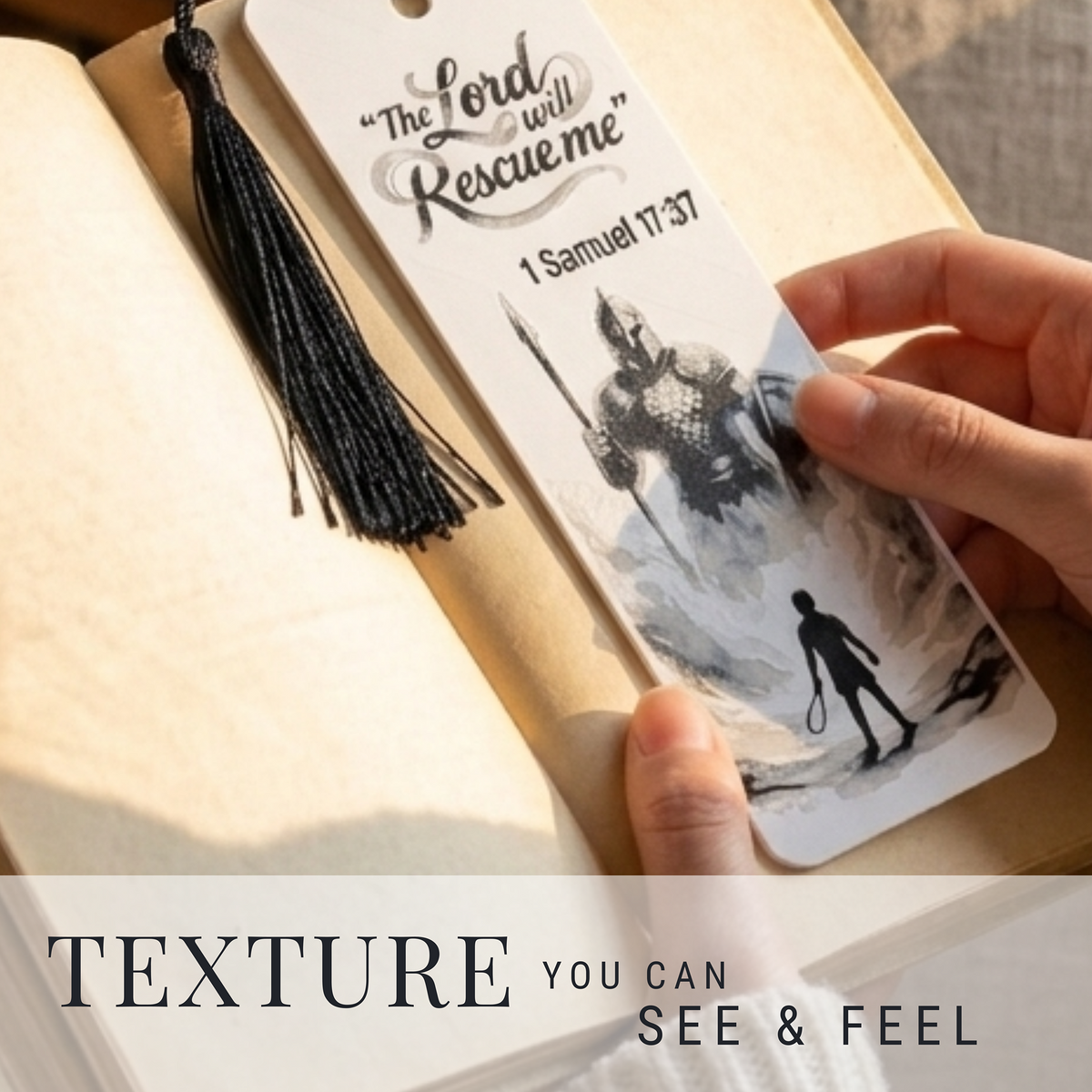 David & Goliath Bookmark | Christian Gift | Textured Scripture Artwork | 1 Samuel 17:37 Bible Verse