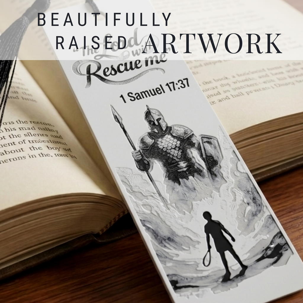 David & Goliath Bookmark | Christian Gift | Textured Scripture Artwork | 1 Samuel 17:37 Bible Verse