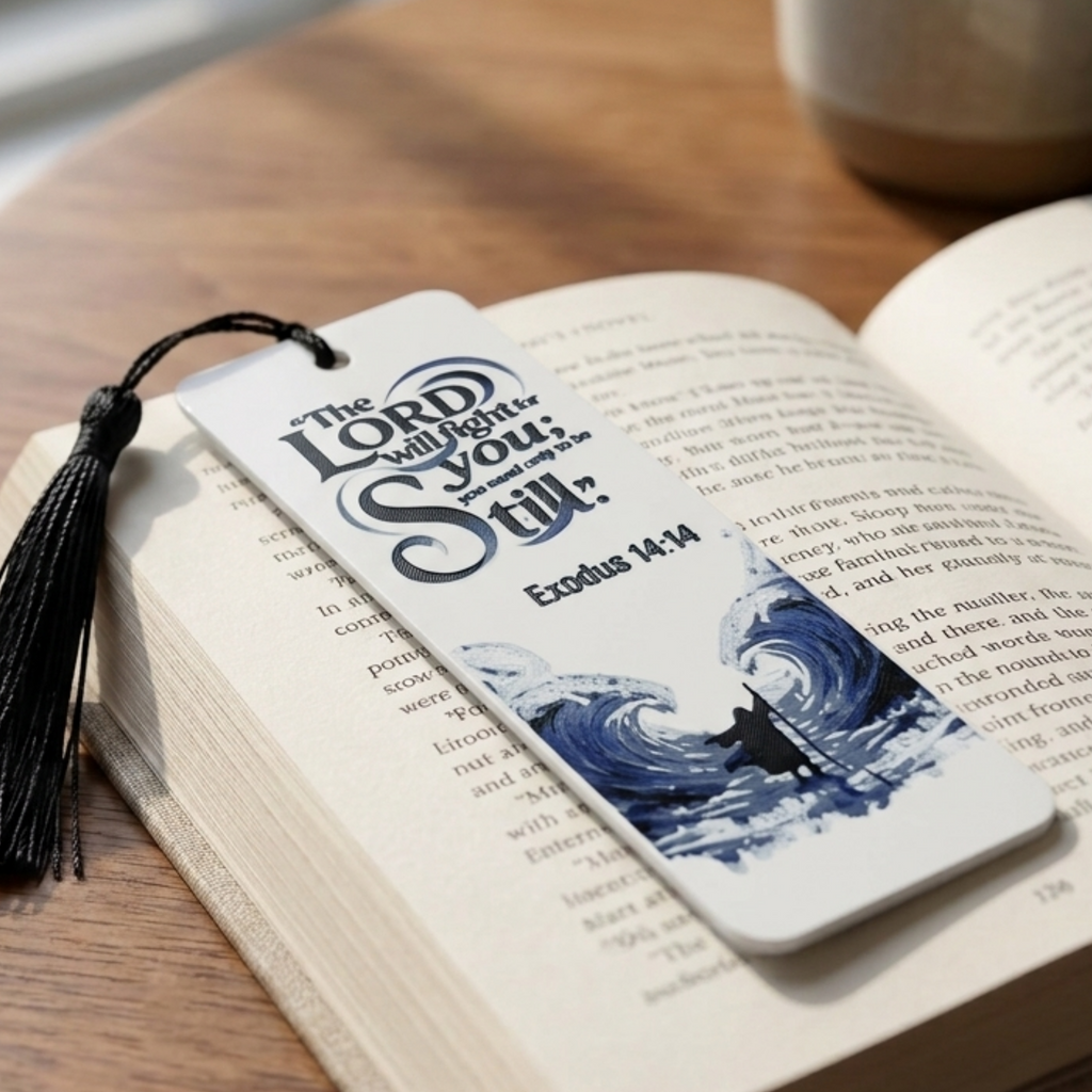 Moses Parting the Sea Bookmark | Christian Gift | Textured Scripture Artwork | Exodus 14:14 Bible Verse
