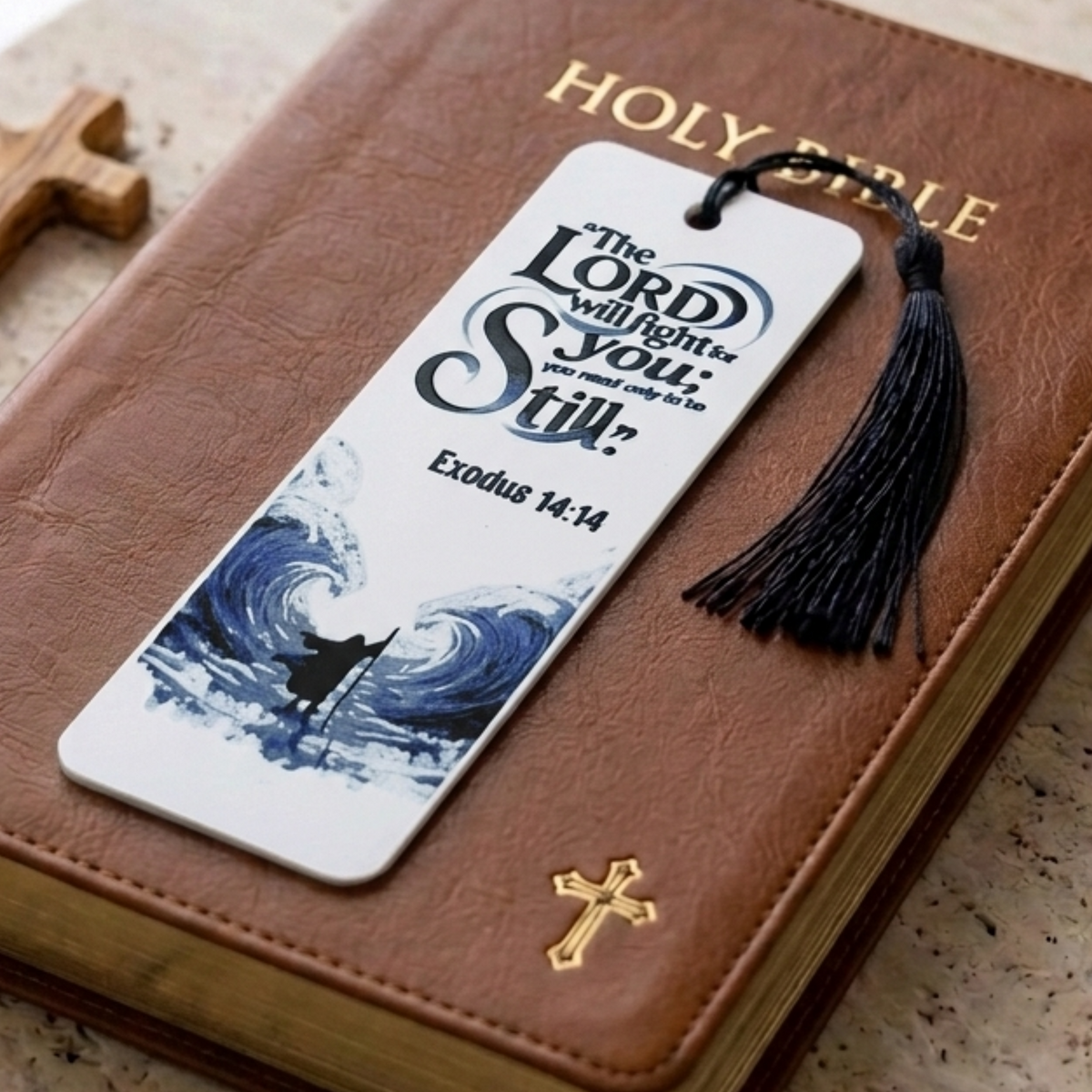 Moses Parting the Sea Bookmark | Christian Gift | Textured Scripture Artwork | Exodus 14:14 Bible Verse
