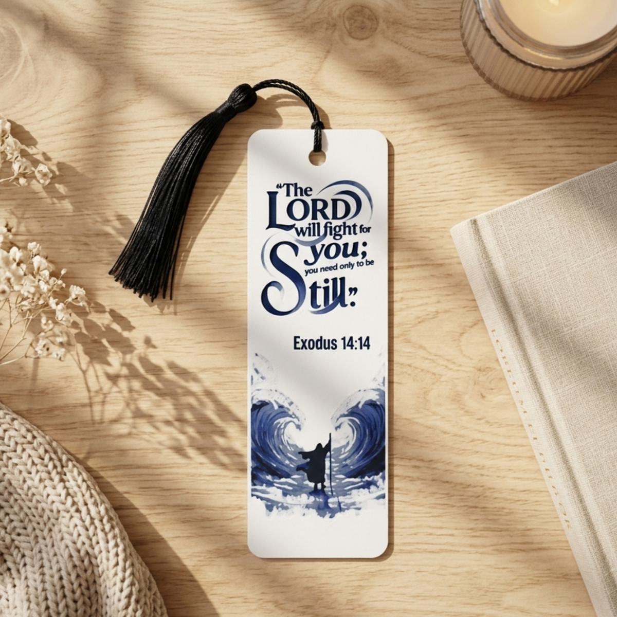 Moses Parting the Sea Bookmark | Christian Gift | Textured Scripture Artwork | Exodus 14:14 Bible Verse