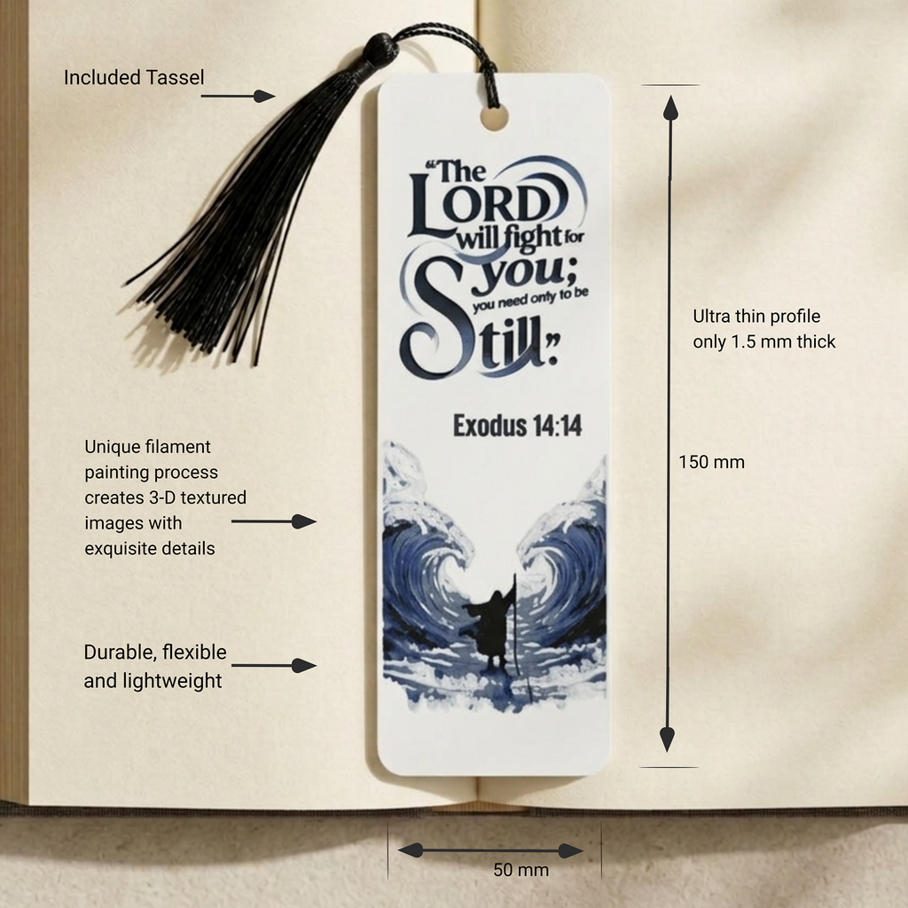 Moses Parting the Sea Bookmark | Christian Gift | Textured Scripture Artwork | Exodus 14:14 Bible Verse