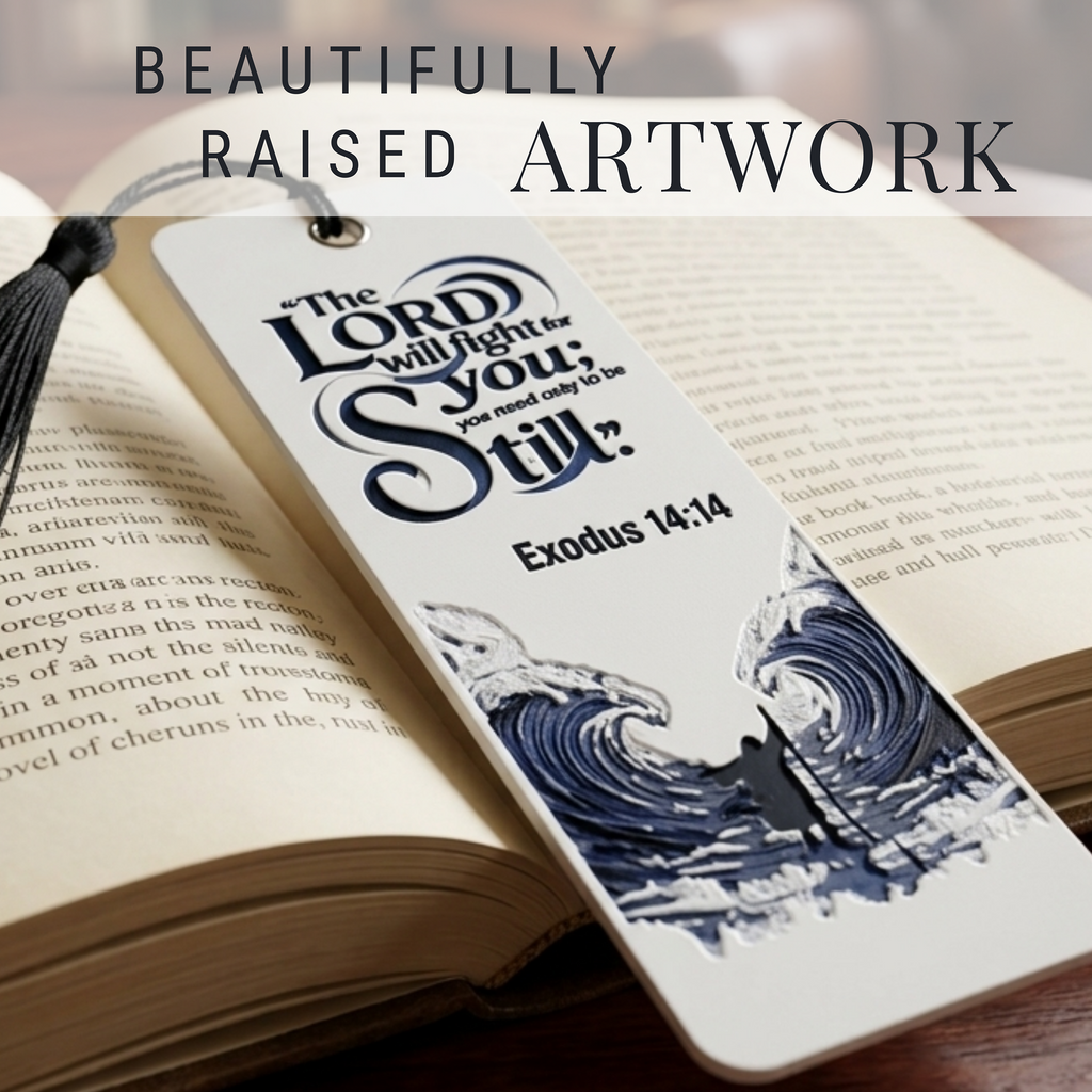 Moses Parting the Sea Bookmark | Christian Gift | Textured Scripture Artwork | Exodus 14:14 Bible Verse