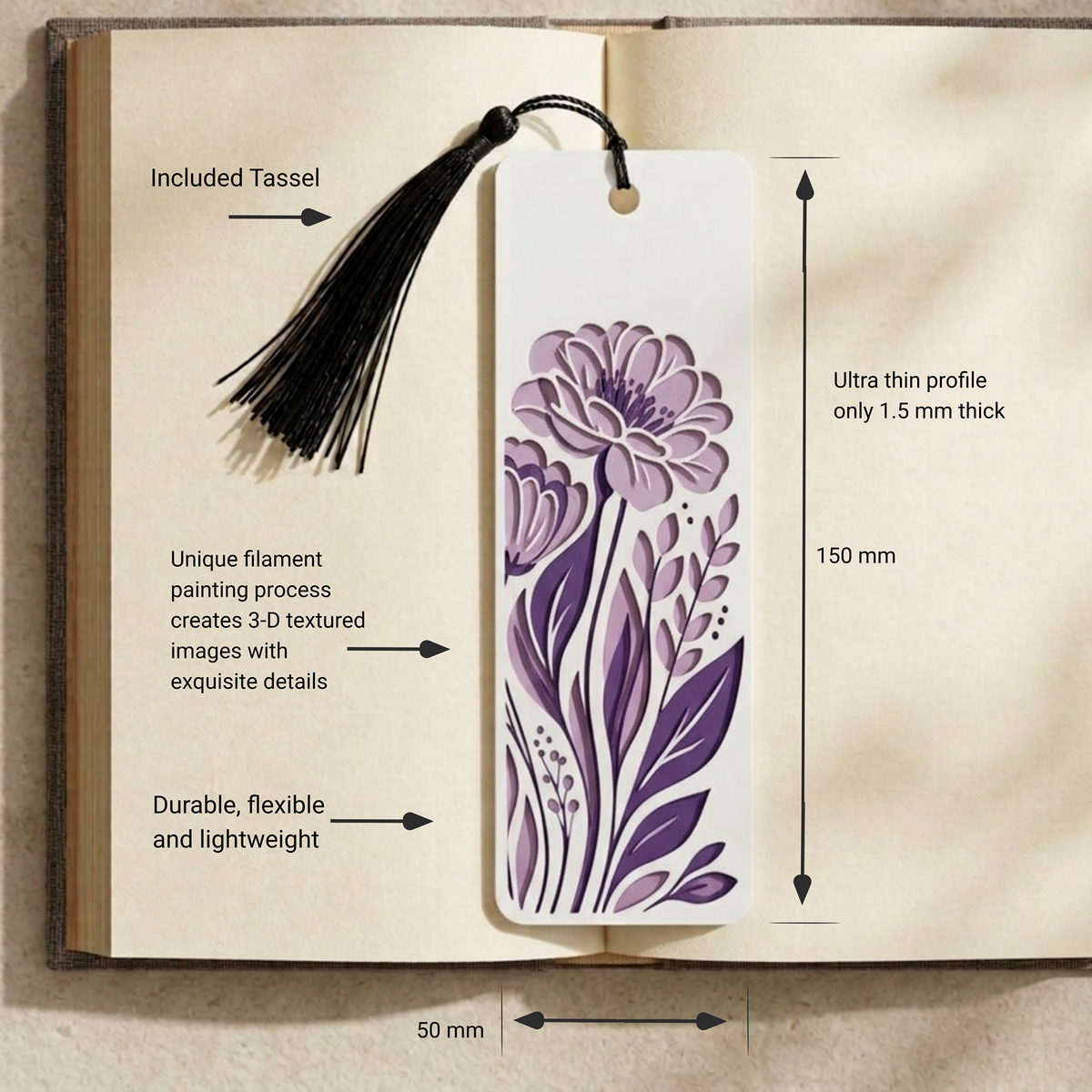 Purple Peony Bookmark | Nature Lover Gift | Textured Artwork